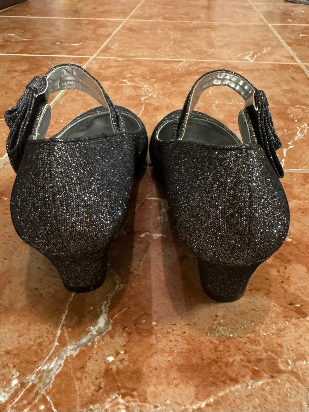 Jessica Simpson Girls Black Glitter Mary Jane Block Heel Dress Shoes Bow Size 3